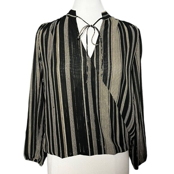 Veronica m. Draped Hem Surplice Wrap Sheer Metallic Striped Pullover Blouse - Picture 3 of 8